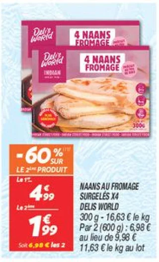 Naans au fromage surgelés x4