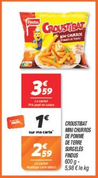 Croustibat mini churros de pomme de terre surgelés
