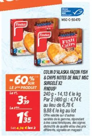 Colin d'alaska façon fish & chips notes de malt msc surgelé x2