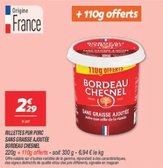 Rillettes pur porc sans graisse ajoutée 