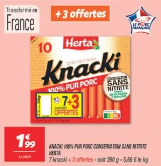 Knacki 100% pur porc conservation sans nitrite 