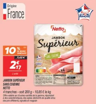 Jambon supérieur sans couenne
