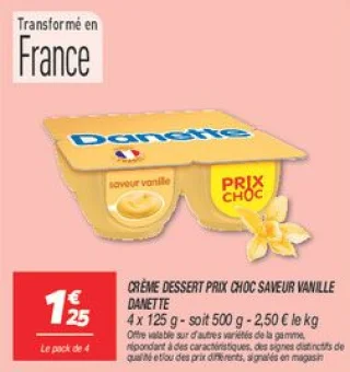 Crème dessert prix choc saveur vanille