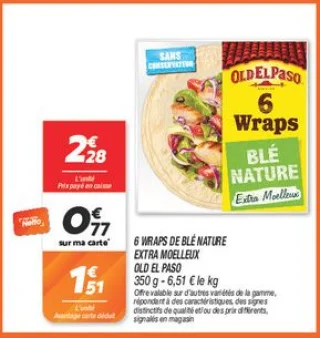 6 wraps de blé nature extra moelleux