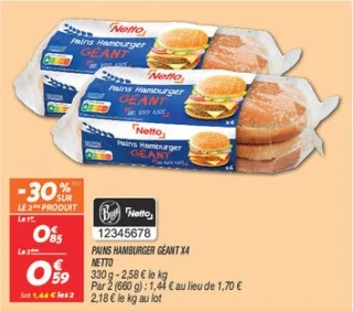 Pains hamburger géant x4