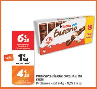 Barre chocolatée bueno chocolat au lait