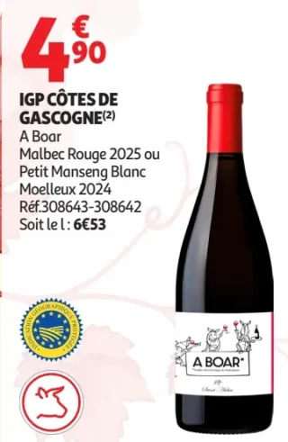 IGP Côtes de Gascogne A Boar Malbec Rouge 2025 ou Petit Manseng Blanc Moelleux 2024