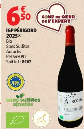 IGP Périgord Aurochs Sans Sulfites 2025