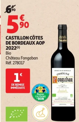 Castillon Côtes de Bordeaux AOP 2022 Bio Château Fongaban