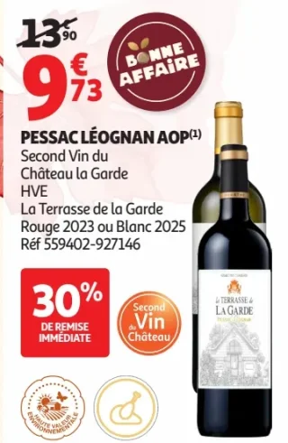 Pessac Léognan AOP Second Vin du Château la Garde La Terrasse de la Garde Rouge 2023 ou Blanc 2025