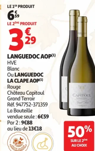 Languedoc AOP Blanc ou Languedoc La Clape AOP Rouge Château Capitoul