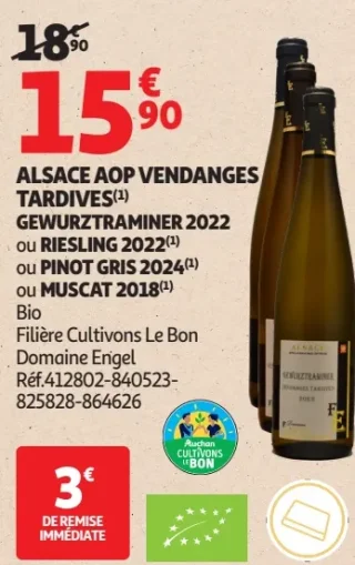 Alsace AOP Vendanges Tardives Gewurztraminer 2022 / Riesling 2022 / Pinot Gris 2024 / Muscat 2018 Domaine Engel