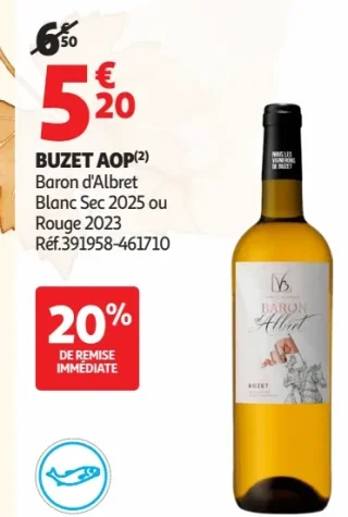Buzet AOP Baron d'Albret Blanc Sec 2025 ou Rouge 2023