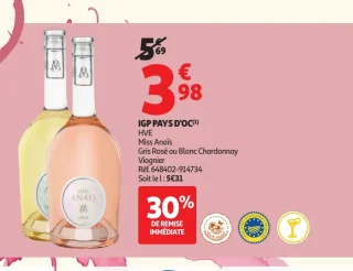 Vin Rosé ou Blanc Miss Anaïs Gris Rosé / Chardonnay Viognier IGP Pays d'Oc
