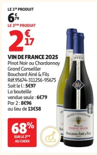 VIN DE FRANCE 2025 Pinot Noir ou Chardonnay Grand Conseiller Bouchard Aîné & Fils