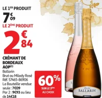 Crémant de Bordeaux AOP Ballarin Brut ou Milady Rosé