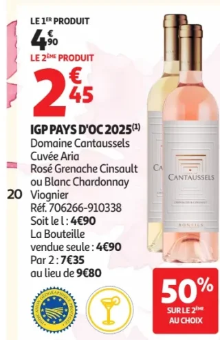 Domaine Cantaussels Cuvée Aria Rosé Grenache Cinsault ou Blanc Chardonnay Viognier IGP Pays d'Oc