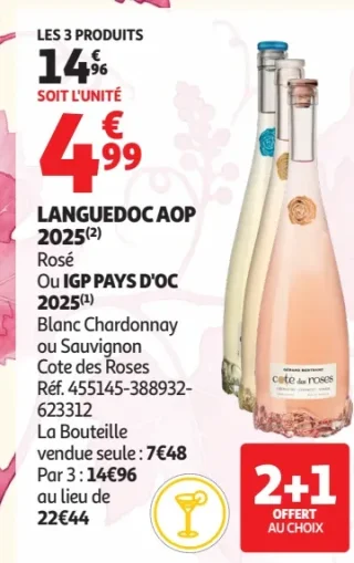 Cote des Roses Rosé Languedoc AOP ou Blanc Chardonnay ou Sauvignon IGP Pays d'Oc