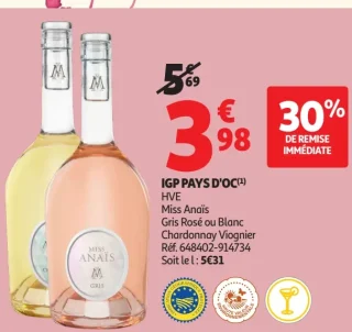 Miss Anaïs Gris Rosé ou Blanc Chardonnay Viognier IGP Pays d'Oc