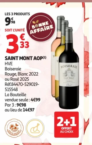 SAINT MONT AOP HVE Boiseraie Rouge, Blanc 2022 ou Rosé 2025