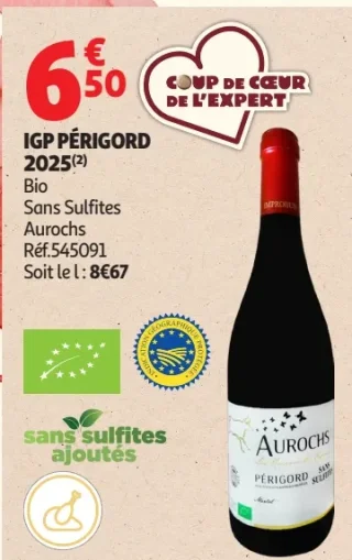 IGP PÉRIGORD 2025 Bio Sans Sulfites Aurochs