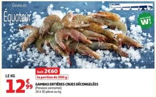 GAMBAS ENTIÈRES CRUES DÉCONGELÉES (Penaeus vannamei)