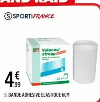 Bande adhésive élastique SportiFrance Velpeau strapp adhesive 6cm