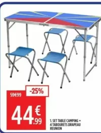 Set table camping + 4 tabourets drapeau Réunion McKinley
