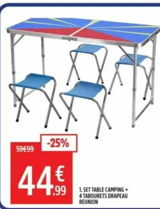 Set table camping + 4 tabourets drapeau Réunion McKinley