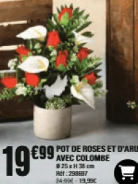 Pot de roses et d'arums avec colombe