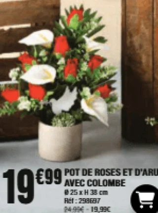 Pot de roses et d'arums avec colombe