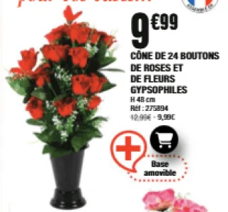 Cône de 24 boutons de roses et de fleurs gypsophiles