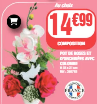 Pot de roses et d'orchidées avec colombe