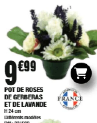 POT DE ROSES DE GERBERAS ET DE LAVANDE