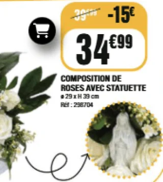 COMPOSITION DE ROSES AVEC STATUETTE