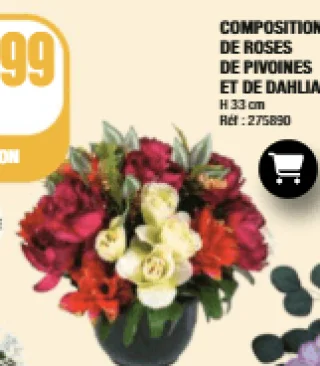 COMPOSITION DE ROSES DE PIVOINES ET DE DAHLIAS