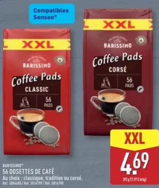 BARISSIMO® 56 DOSETTES DE CAFÉ (Classique ou Corsé)