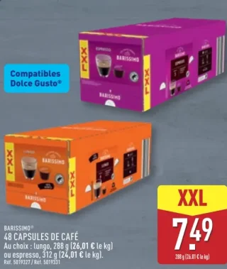 BARISSIMO® 48 CAPSULES DE CAFÉ (Lungo ou Espresso)