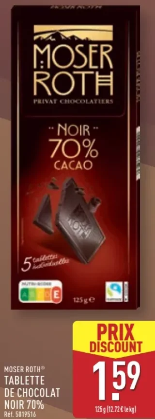 Moser Roth Tablette de Chocolat Noir 70%