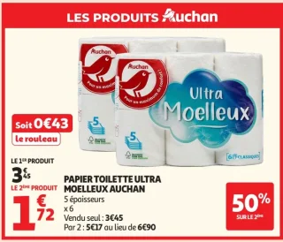 PAPIER TOILETTE ULTRA MOELLEUX AUCHAN