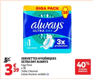 Serviettes hygiéniques Ultra Day Always Giga Pack