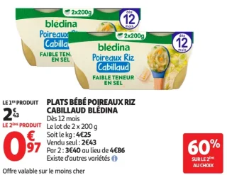 Plats Bébé Poireaux Riz Cabillaud Blédina