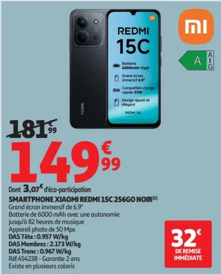 SMARTPHONE XIAOMI REDMI 15C 256GO NOIR