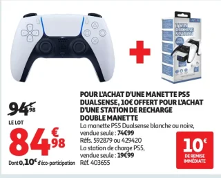 Manette PS5 DualSense + Station de recharge double manette