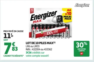 Lot de 10 Piles Max Energizer LR6 ou LR03