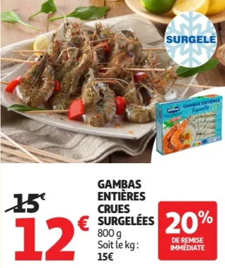 Gambas entières crues surgelées