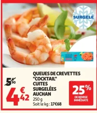 Queues de crevettes "cocktail" cuites surgelées Auchan