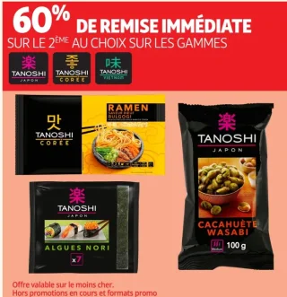 -60% sur le 2eme produit sur les gammes Tanoshi Japon, Tanoshi Corée, Tanoshi Vietnam