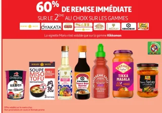 -60% sur le 2eme produit sur les gammes Hikari Miso, Oyakata, Go-Tan, S&B, Patak's, Mizkan, Kikkoman, Real Thai