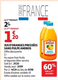 Jus d'oranges pressées sans pulpe Andros